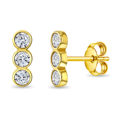 14k Gold Bezel Set Bar Clear CZ Women's Earrings