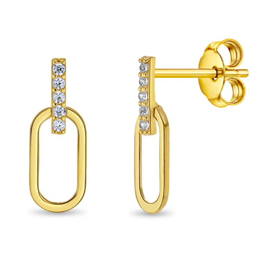 14k Gold Paperclip Clear CZ Women's Earrings
