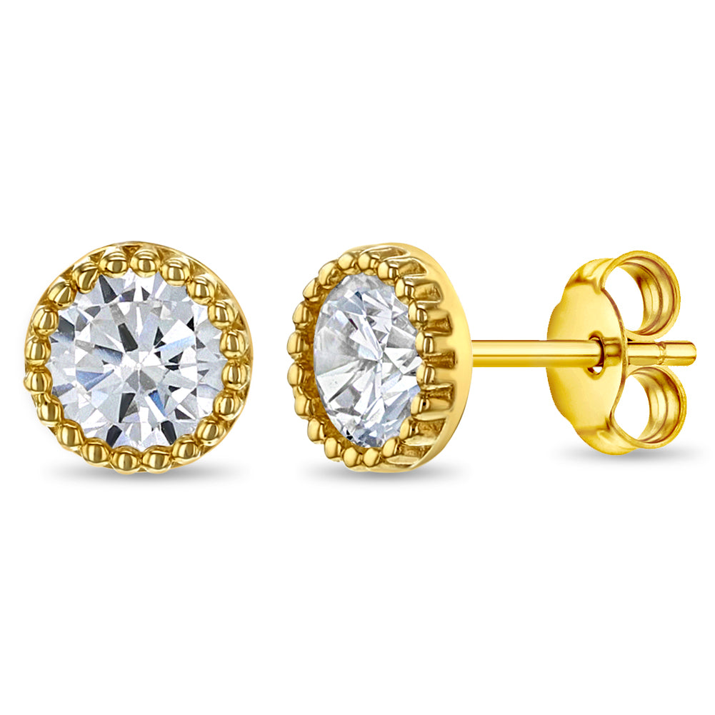 14k Gold Halo Clear CZ Women's Earrings