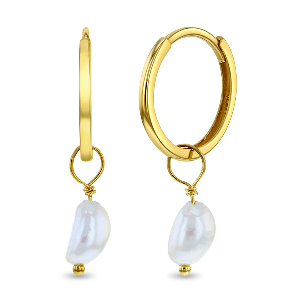 14k Gold Freshwater Pearl Hoop Earrings Women's Earrings
