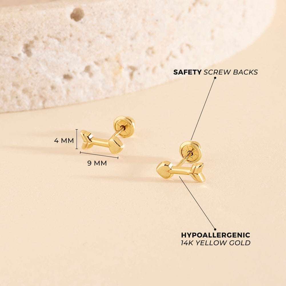 14k Gold Love Heart Arrows Women's Earrings