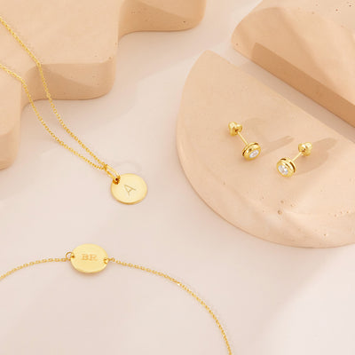 14k Gold Engraved Medal Women Pendant/Necklace