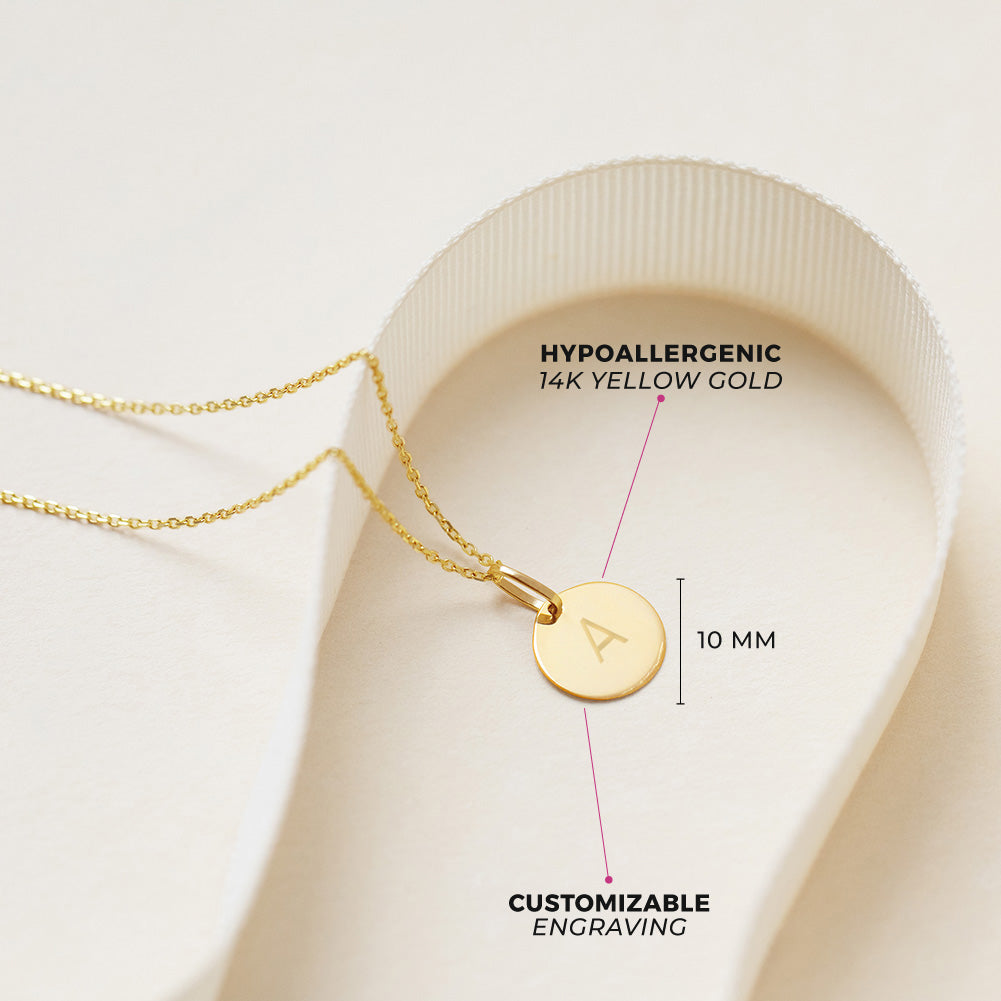 14k Gold Engraved Medal Women Pendant/Necklace