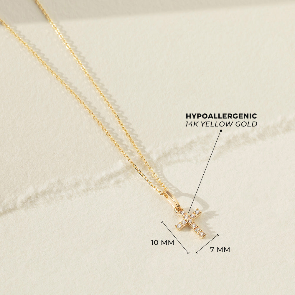 14k Gold Pave Tiny Cross Women's Pendant/Necklace