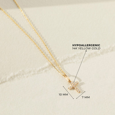14k Gold Pave Tiny Cross Women's Pendant/Necklace