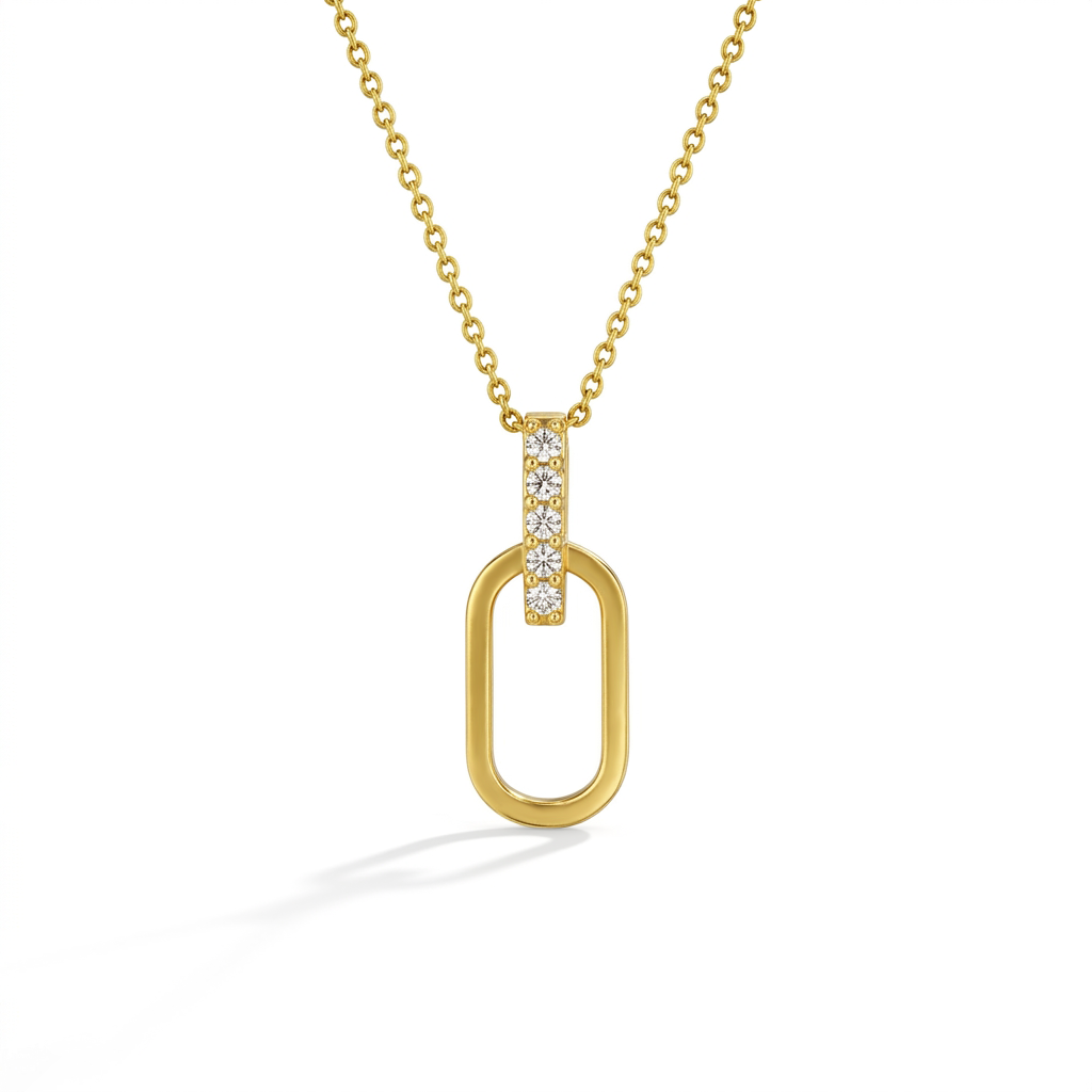 14k Gold Paperclip CZ Women's Pendant