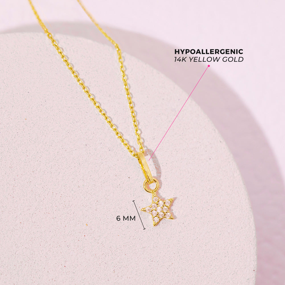 14k Gold Tiny CZ Encrusted Star Clear Baby / Toddler / Kids Pendant/Necklace