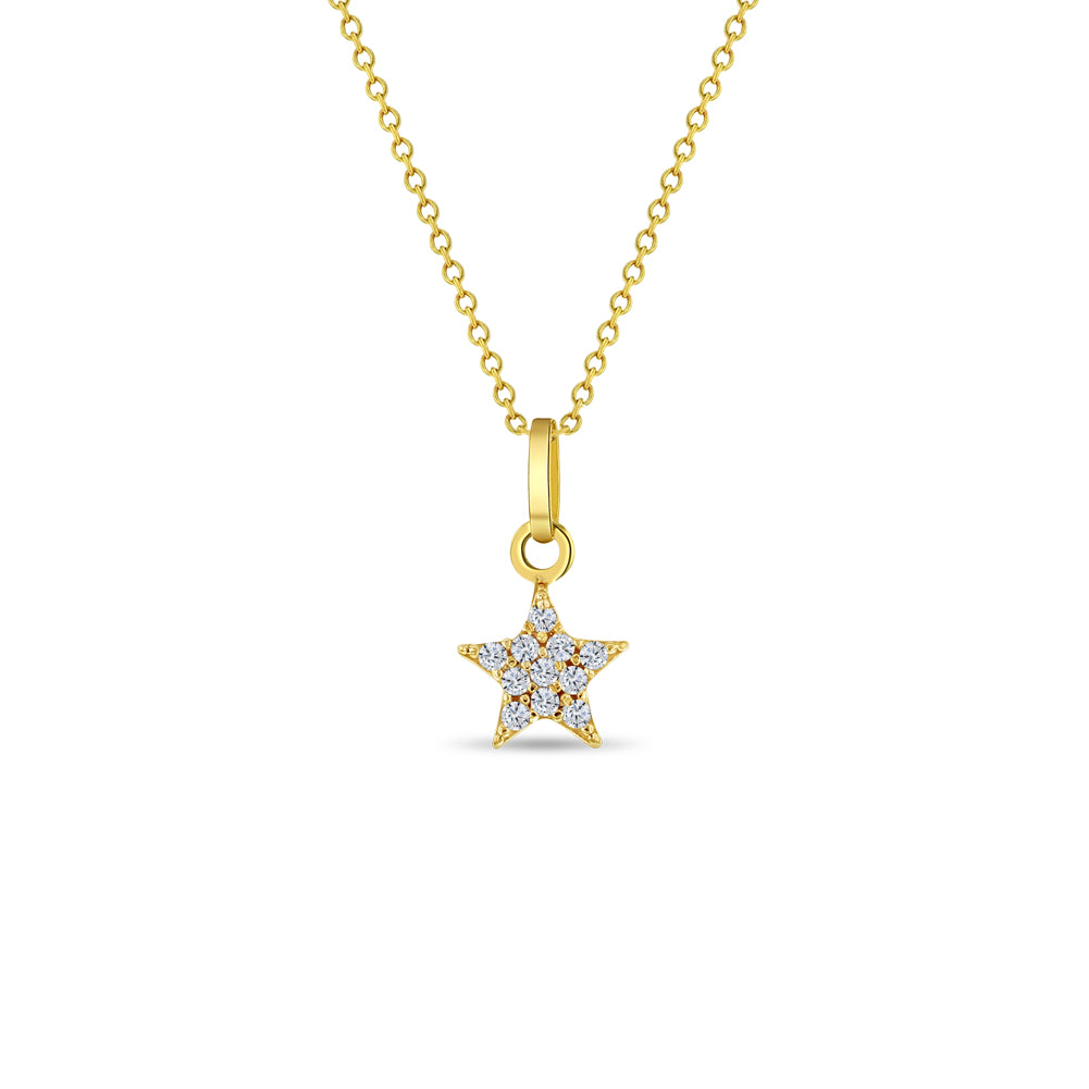 14k Gold Tiny CZ Encrusted Star Clear Baby / Toddler / Kids Pendant/Necklace