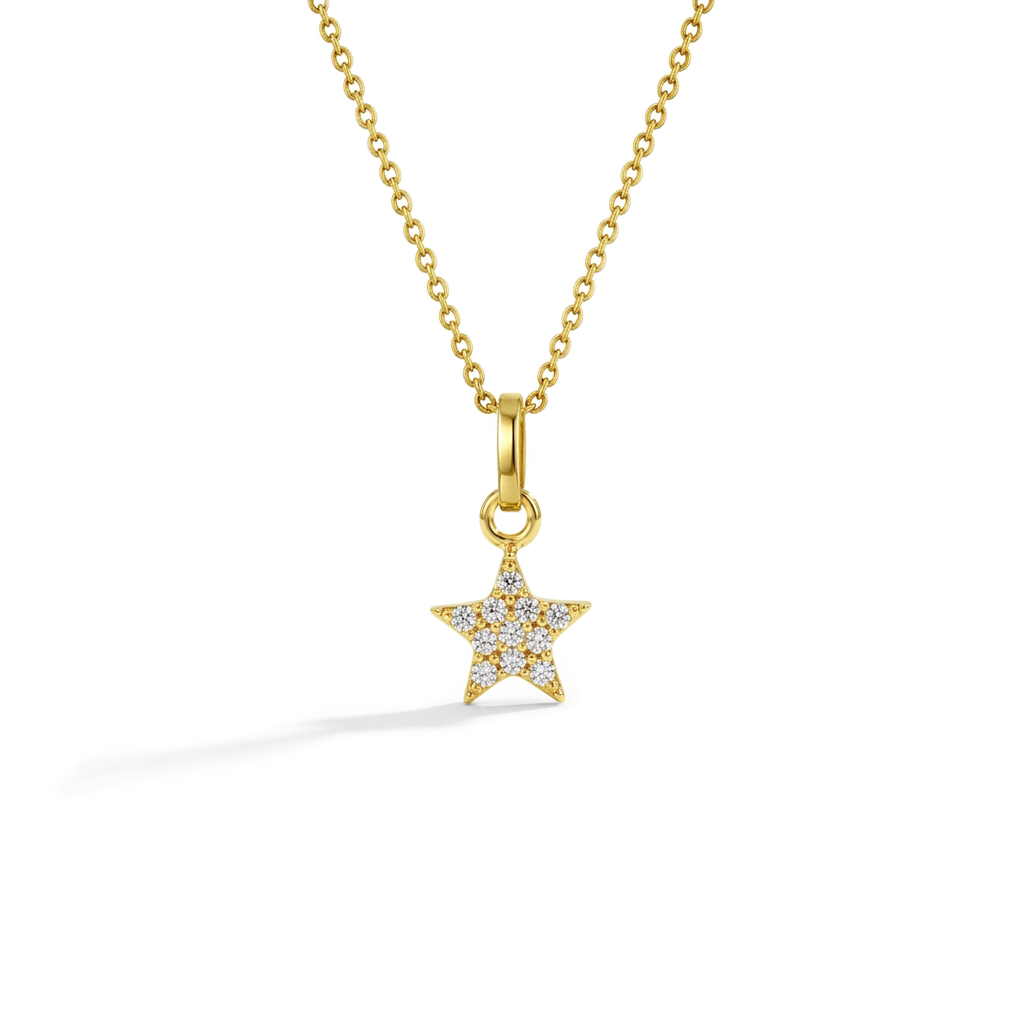 14k Gold Tiny CZ Encrusted Star Clear Baby / Toddler / Kids Pendant