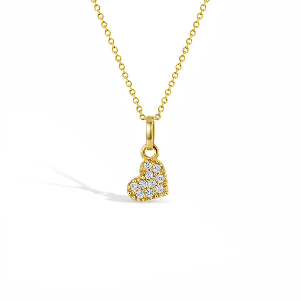 14k Gold Tiny CZ Encrusted Heart Clear Baby / Toddler / Kids Pendant