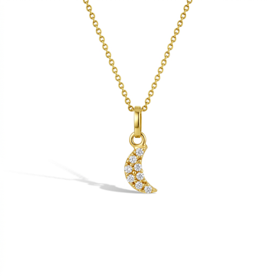 14k Gold Tiny CZ Encrusted Moon Baby / Toddler / Kids Pendant