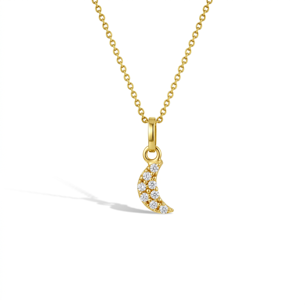 14k Gold Pave Moon Women's Pendant