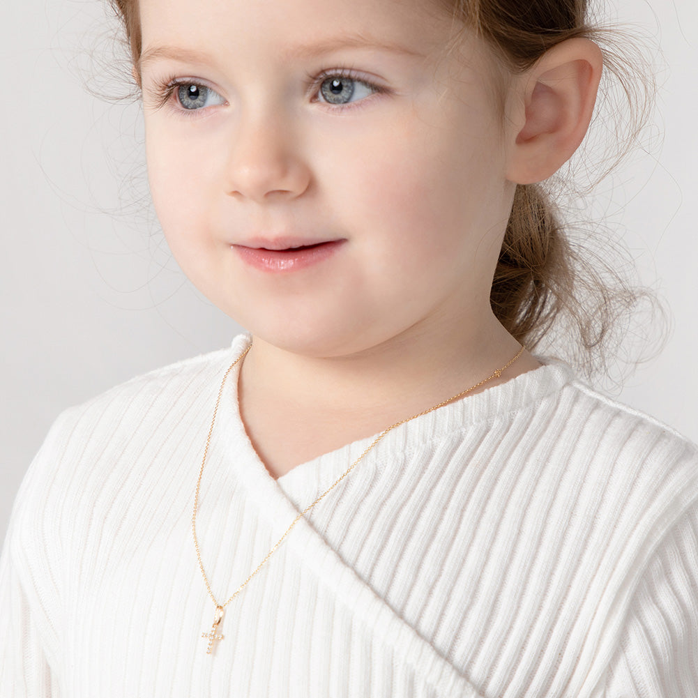 14k Gold Clear CZ Cross Baby / Toddler / Kids Pendant/Necklace