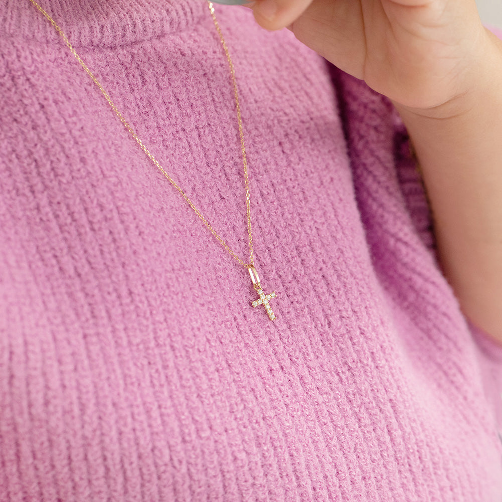 14k Gold Clear CZ Cross Baby / Toddler / Kids Pendant/Necklace