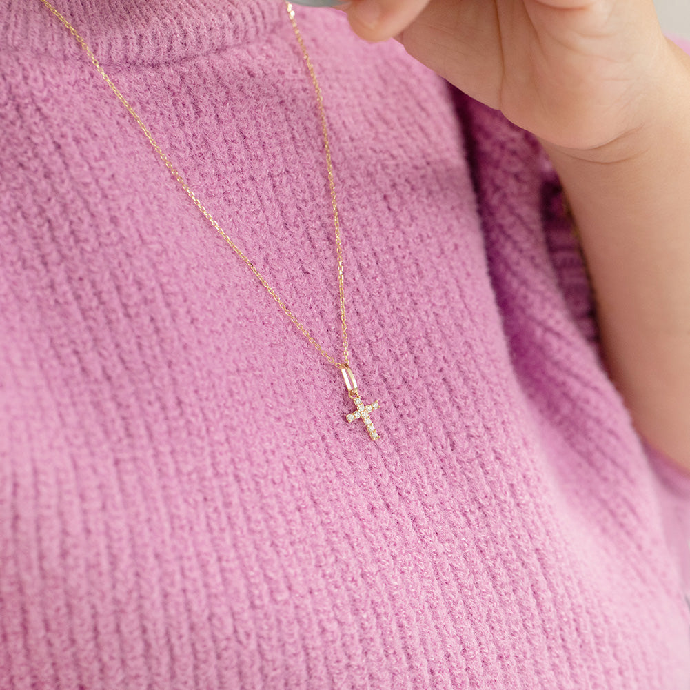 18k Gold Clear CZ Cross Baby / Toddler / Kids Pendant/Necklace