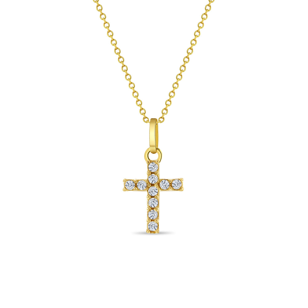 18k Gold Clear CZ Cross Baby / Toddler / Kids Pendant/Necklace