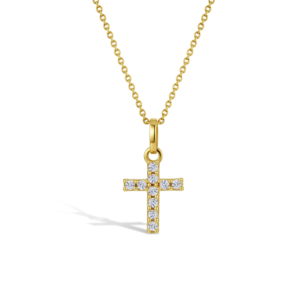 14k Gold Clear CZ Cross Baby / Toddler / Kids Pendant