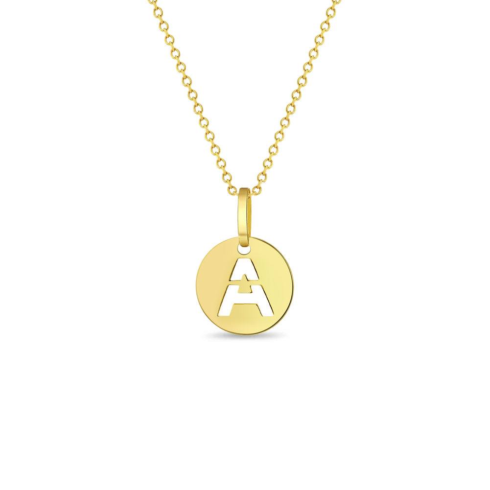 14k Gold Round Initial Cut Out Letter Kids / Girls Pendant