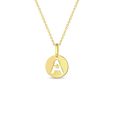 14k Gold Round Initial Cut Out Letter Kids / Girls Pendant