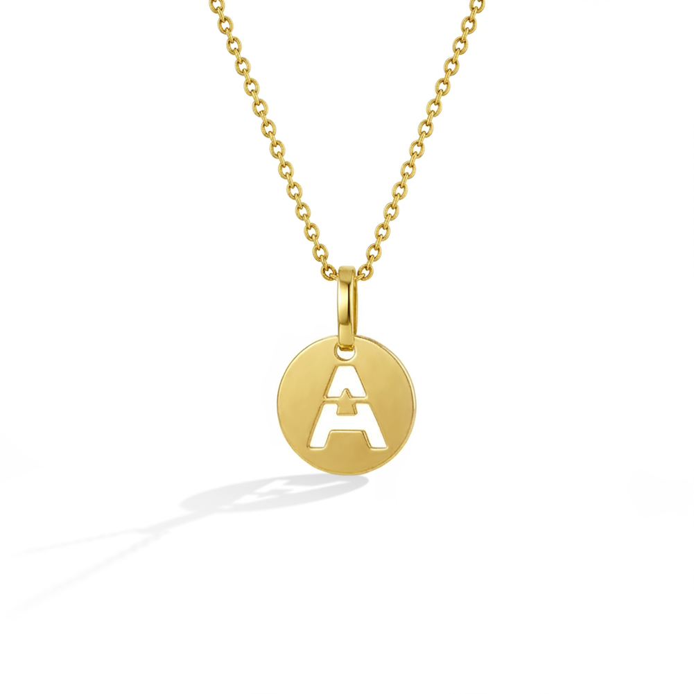 14k Gold Round Initial Cut Out Letter Kids / Girls Pendant