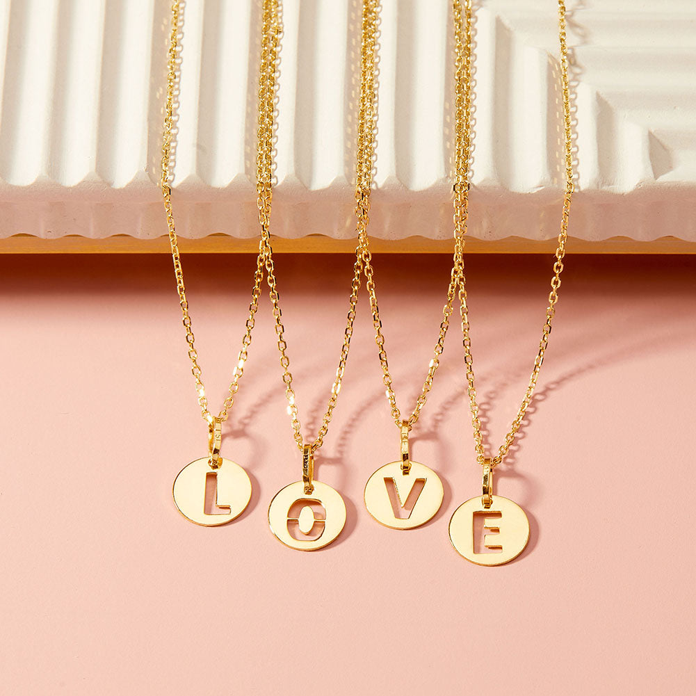 14k Gold Round Initial Cut Out Letter Kids / Teen Pendant/Necklace