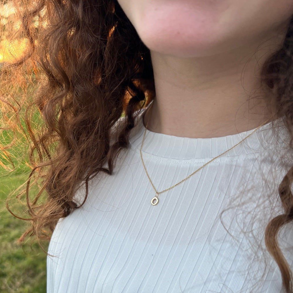 14k Gold Tilted Initial Letter Kids / Teen Necklace