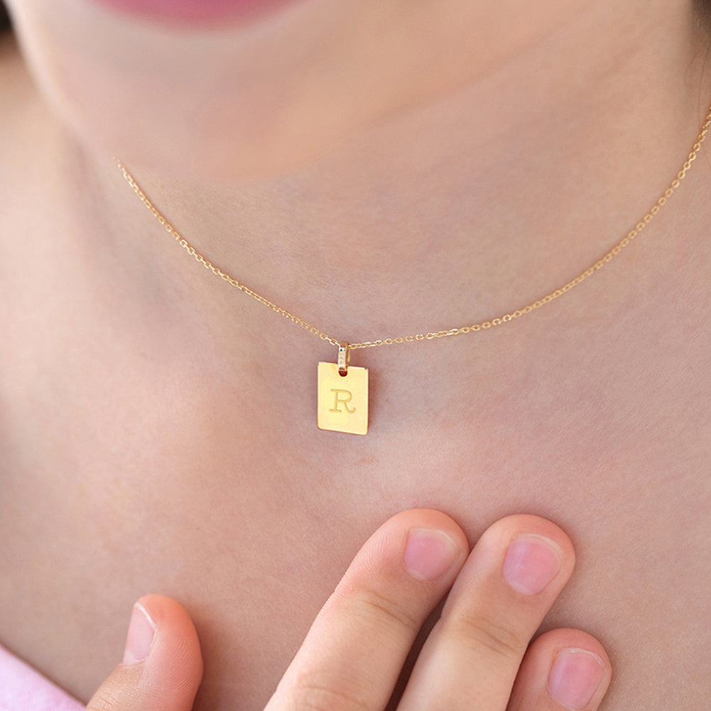 14k Gold Square Engravable Kids / Children's / Girls Pendant/Necklace