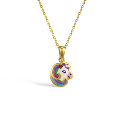 14k Gold Rainbow Unicorn Portrait Baby / Toddler / Kids Pendant Enamel