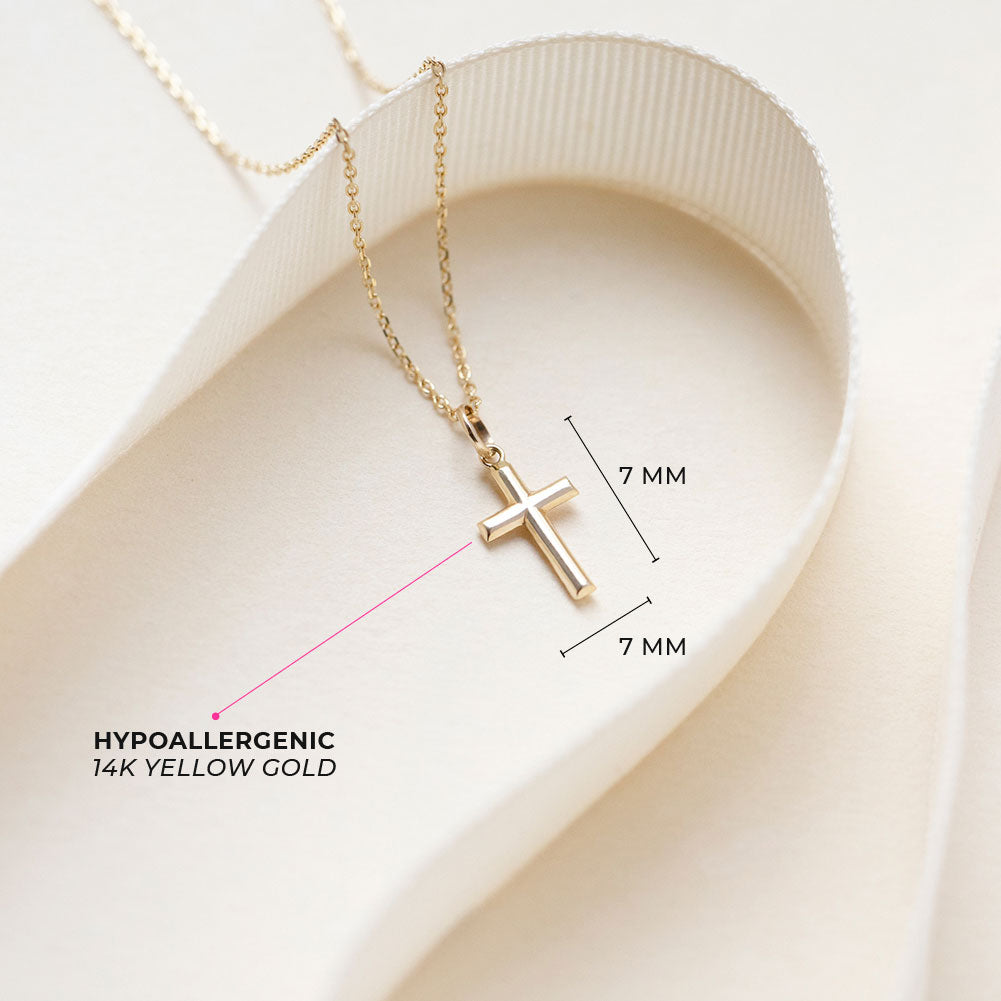 14k Gold Classic Stick Cross Baby Kids Teen Pendant/Necklace