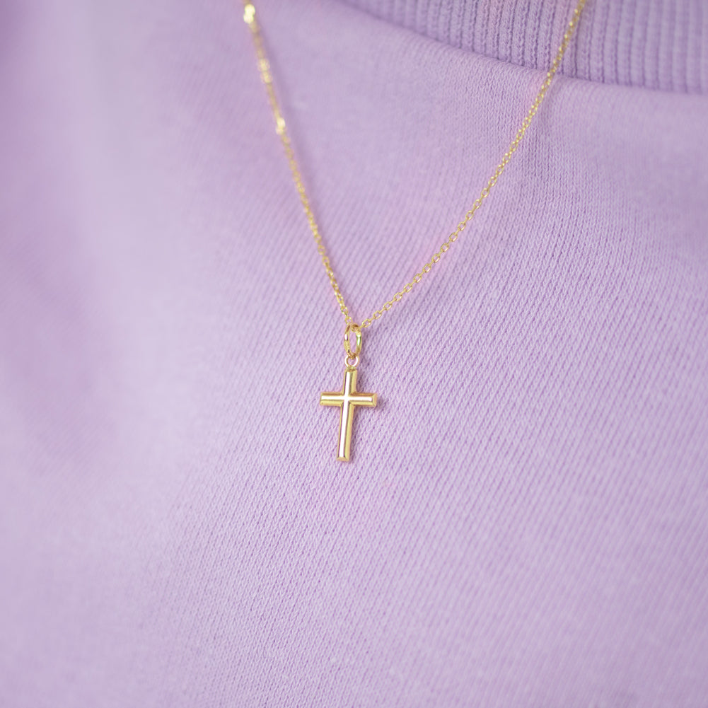 14k Gold Stick Cross Toddler Kids Boys Pendant/Necklace
