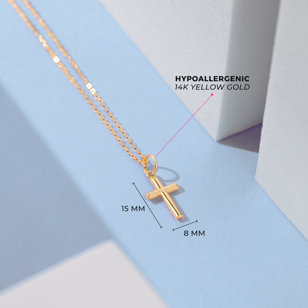 14k Gold Stick Cross Toddler / Kids / Boys Pendant/Necklace