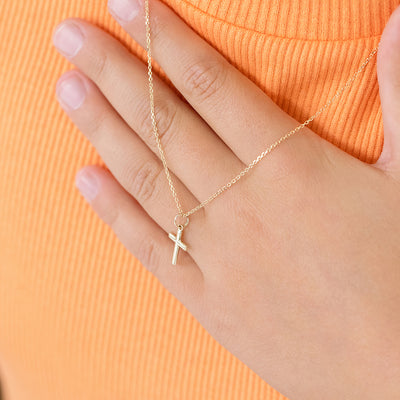 14k Gold Classic Stick Cross Baby / Kids / Teen Pendant/Necklace