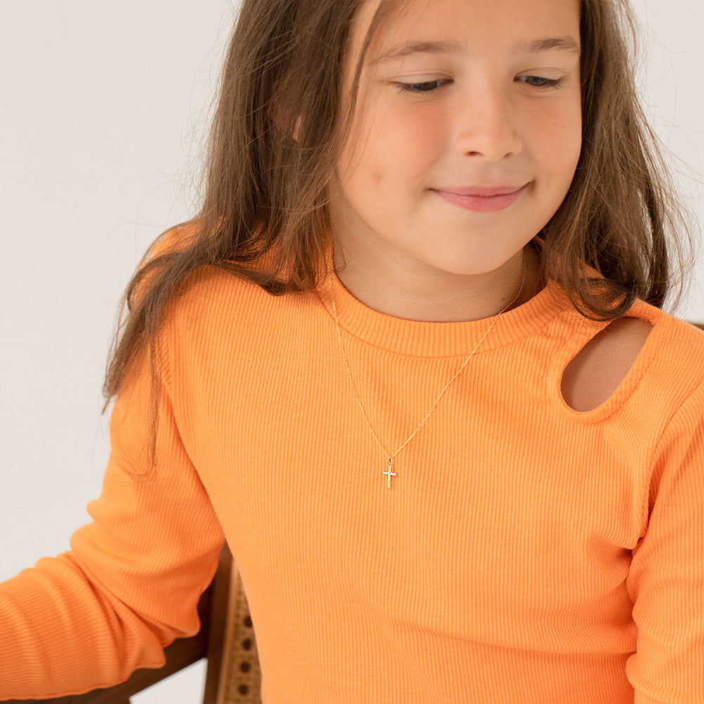 18k Gold Classic Stick Cross Baby / Kids / Girls Pendant