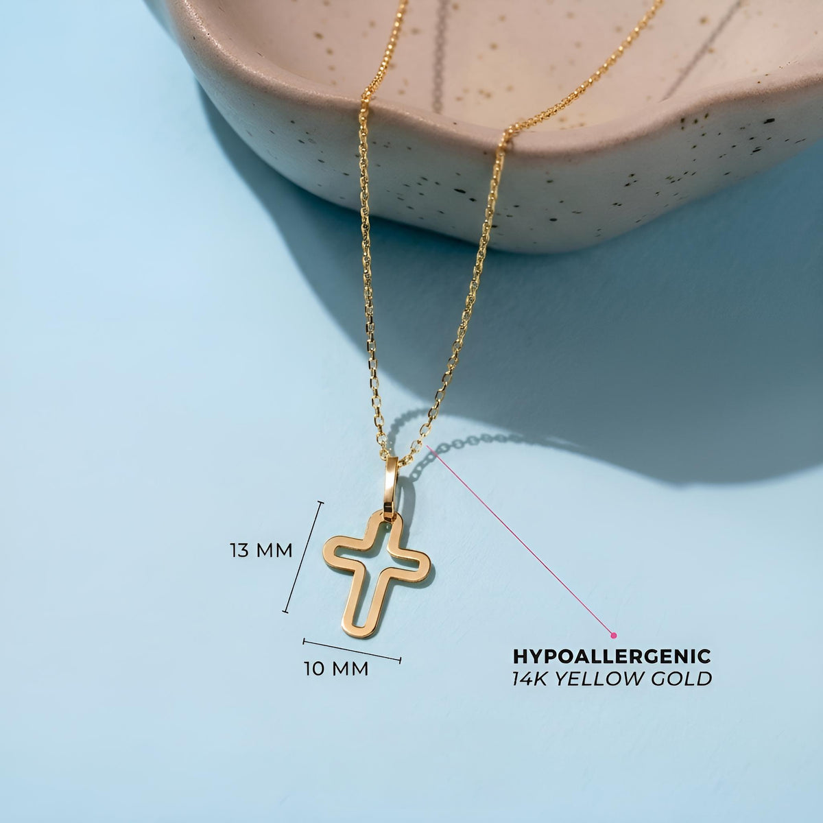 14k Gold Curved Cross Kids / Boy's / Boys Pendant/Necklace