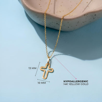 14k Gold Curved Cross Kids / Boy's / Boys Pendant/Necklace