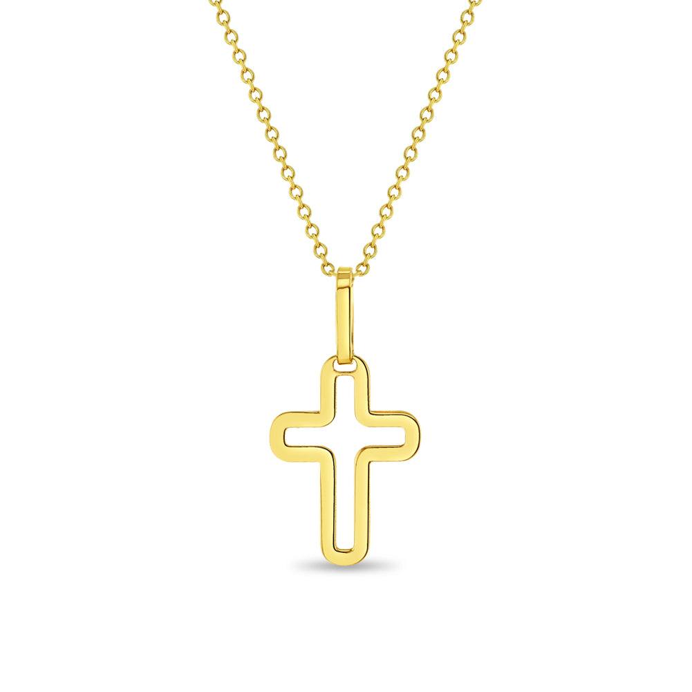 14k Gold Curved Cross Kids / Boy's / Boys Pendant/Necklace