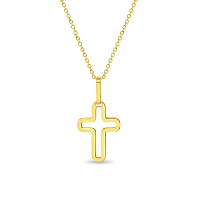 14k Gold Curved Cross Outline Kids / Children's / Girls Pendant/Necklace
