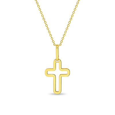 14k Gold Curved Cross Kids / Boy's / Boys Pendant/Necklace
