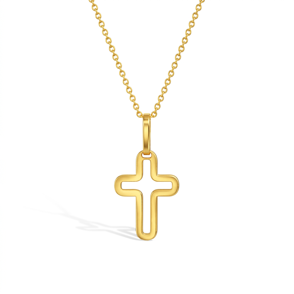 14k Gold Curved Cross Outline Kids / Children's / Girls Pendant