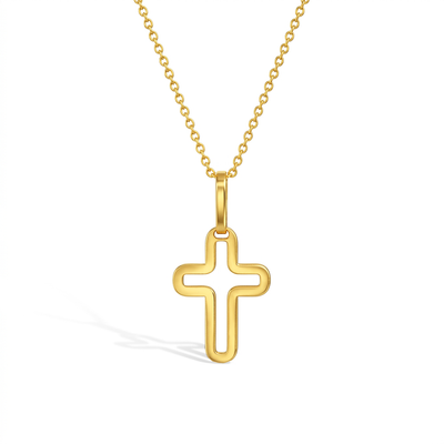 14k Gold Curved Cross Outline Kids / Children's / Girls Pendant