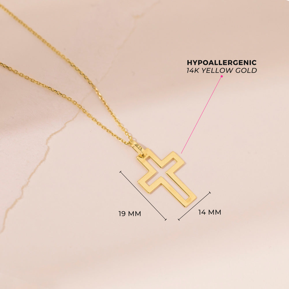 14k Gold Bold Cross Outline Kids / Children's / Girls Pendant/Necklace