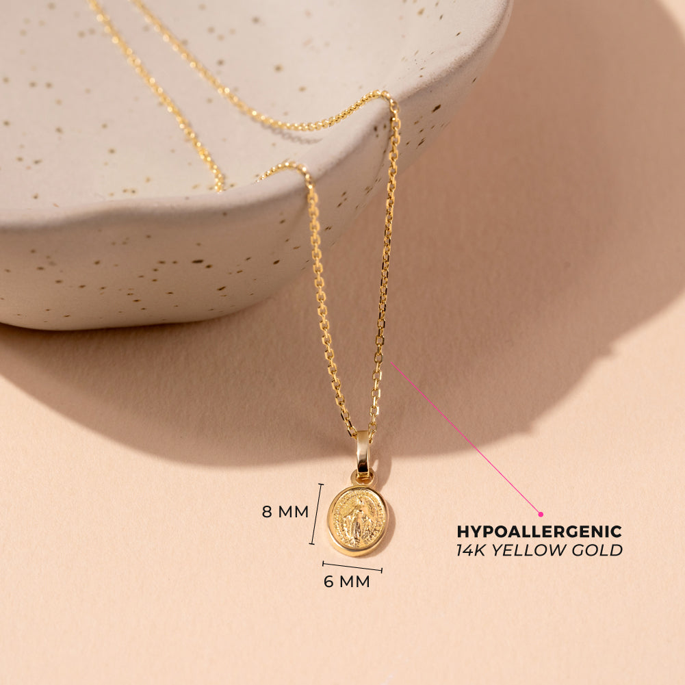 14k Gold Oval Virgin Mary Kids / Children's / Girls Pendant/Necklace