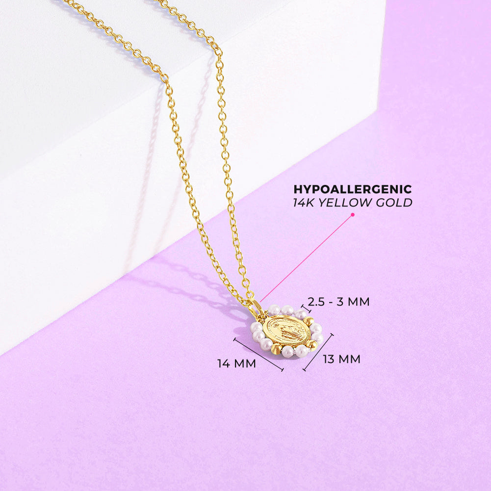 14k Gold Miraculous Virgin Mary Shell Pearl Kids / Children's / Girls Pendant/Necklace