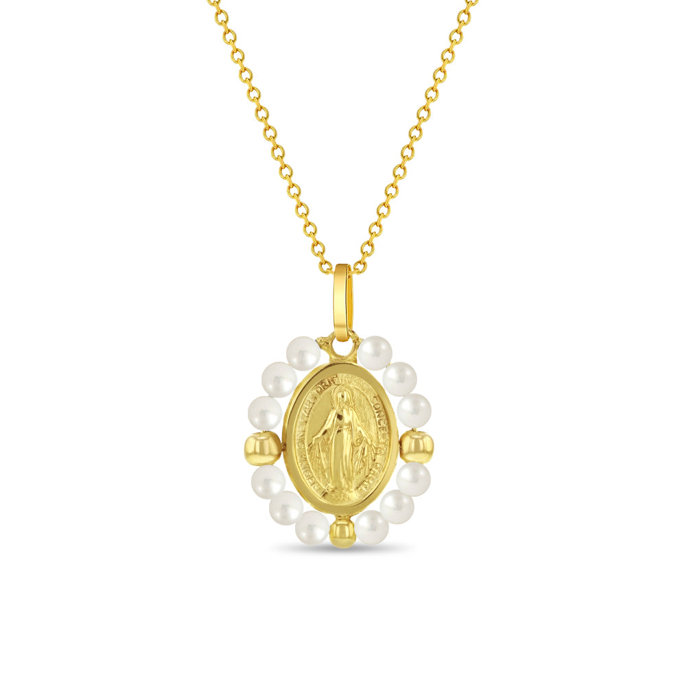 14k Gold Miraculous Virgin Mary Shell Pearl Kids / Children's / Girls Pendant/Necklace