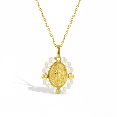 14k Gold Miraculous Virgin Mary Shell Pearl Kids / Children's / Girls Pendant