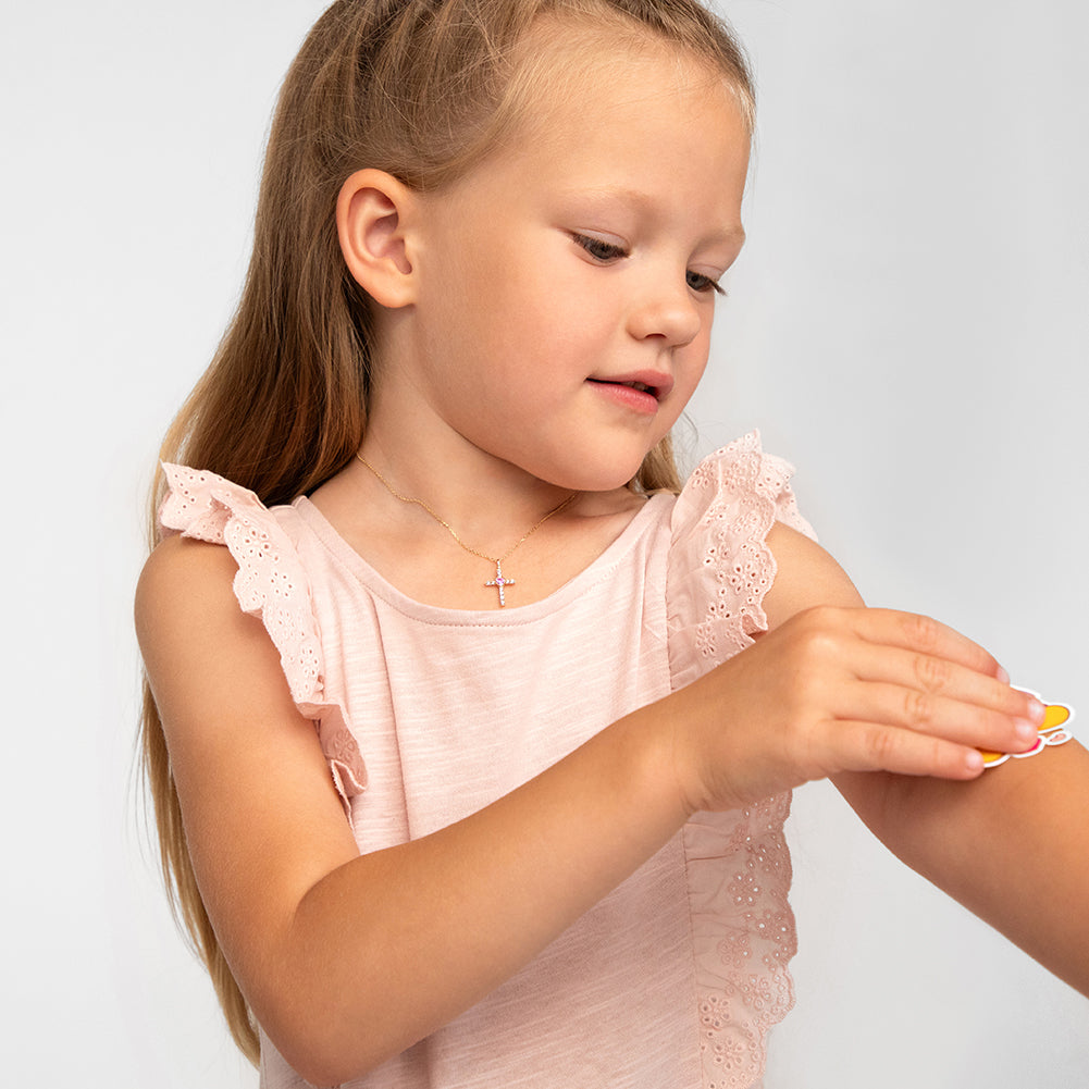 14k Gold Pink Heart Cross Baby / Toddler / Kids Pendant/Necklace