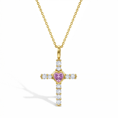 14k Gold Pink Heart Cross Baby / Toddler / Kids Pendant
