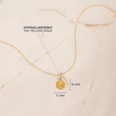 14k Gold Guardian Angel Medal Shell Pearl Baby / Toddler / Kids Pendant/Necklace