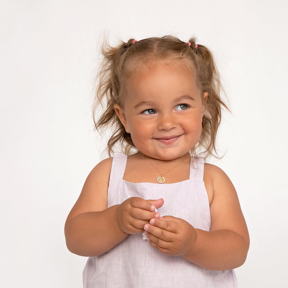 14k Gold Guardian Angel Medal Shell Pearl Baby / Toddler / Kids Pendant/Necklace