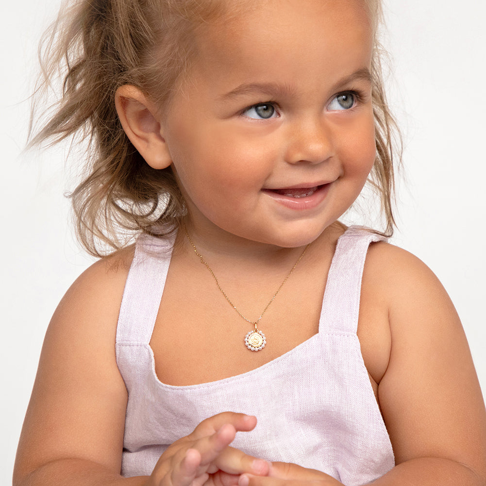 14k Gold Guardian Angel Medal Shell Pearl Baby / Toddler / Kids Pendant/Necklace